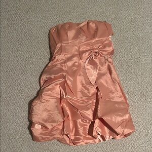 Strapless Peach Satin Dress with Bow